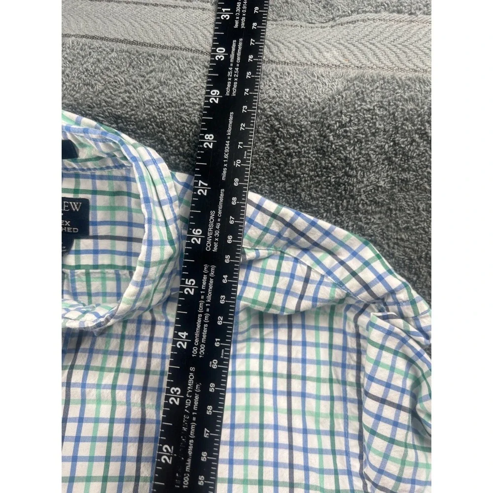 J Crew Flex Washed Classic Fit Plaid‎ Button Down Shirt Mens Large Blue Green